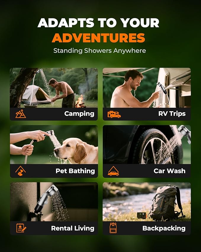 Portable Shower for Camping Compact Outdoor Shower with Temperature Display &amp EPS IPX7 Waterproof with 3-Mode Head Rechargeable Shower Pump for Hiking Beach Pet RV &amp Camp Accessories