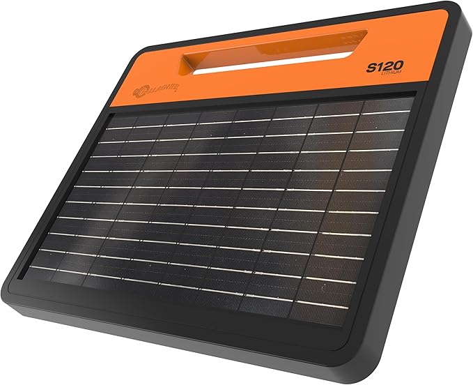 Gallagher S120 Lithium Solar Fence Charger | 1.2 Joule Energizer Powers Up to 35 Miles or 120 Acres | Solar Lithium Iron Phosphate Battery | Adaptive Power Control | Portable and Weather Resistant
