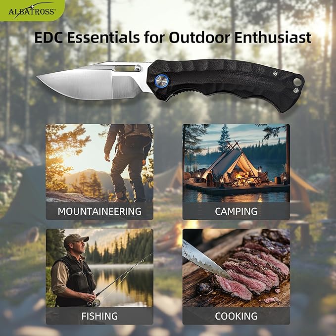 ALBATROSS Classic EDC Gift Satin Blade Ultra-Light Knife 2oz D2 Steel G10 Handle Liner Lock Thumb Hole Ergonomic Gift Box for Valentine‘s Day Birthday