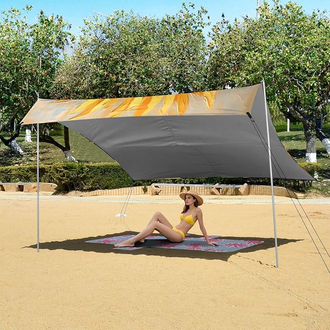 ALAZA Watercolor Sunflower Sketchy Beach Tent Sun Shelter Portable Canopy Sunshade for Outdoor Camping Picnics Backyard Fun 10x9 ft
