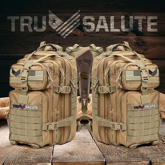 Tru Salute 45L Military Tactical Backpack Large Army 3 Day Assault Pack Molle Bug out Bag Rucksack (Tan)