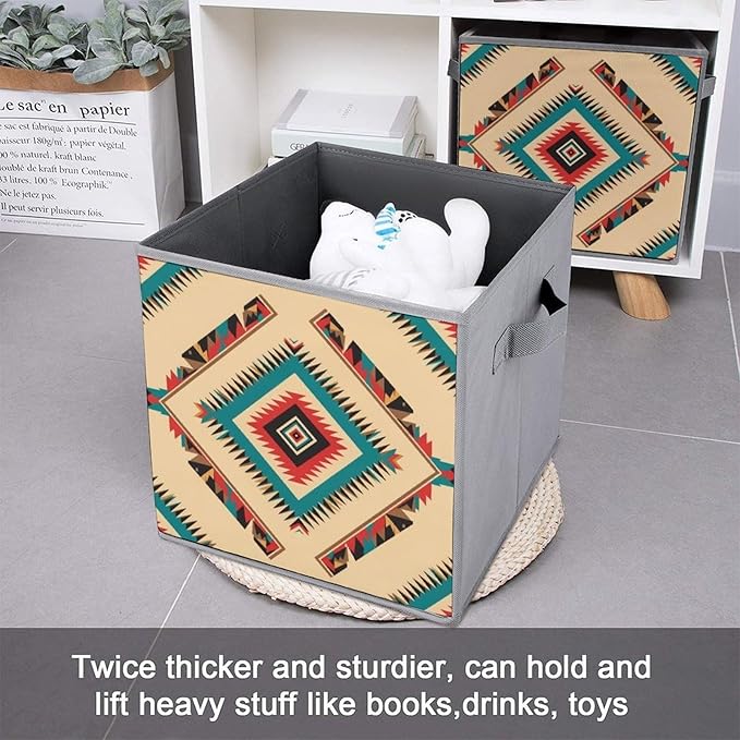 Clever Cube Storage Bins Native American Western Aztec Practical Organizer for Small Spaces Fashionable Storage Solution