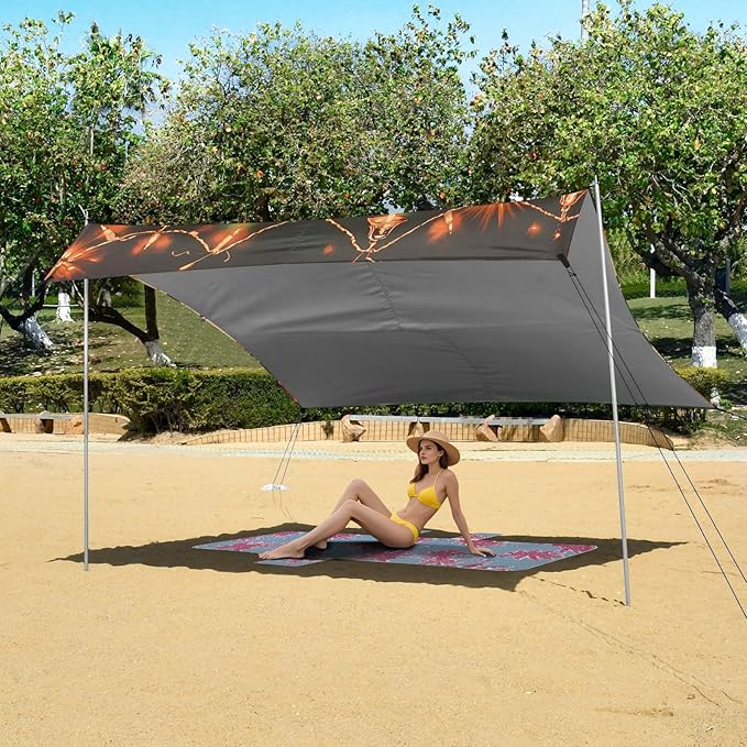 ALAZA Christmas Bell Dog Beach Tent Sun Shelter Portable Canopy Sunshade for Outdoor Camping Picnics Backyard Fun 10x9 ft