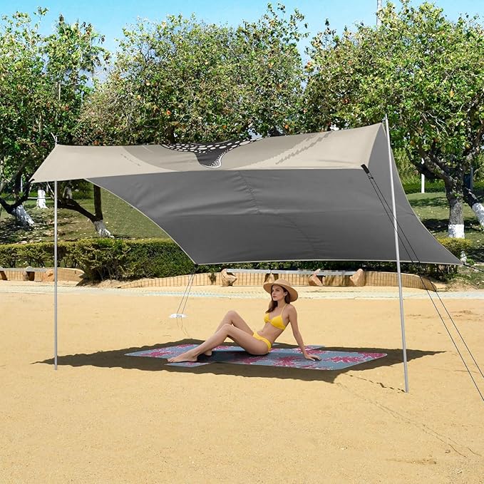 ALAZA Whale Tai Chi Beach Tent Sun Shelter UPF50+ Protection Beach Shade Canopy w/ 4 Sandbags for Outdoor Camping Fishing Backyard Fun Picnic 10x9 ft
