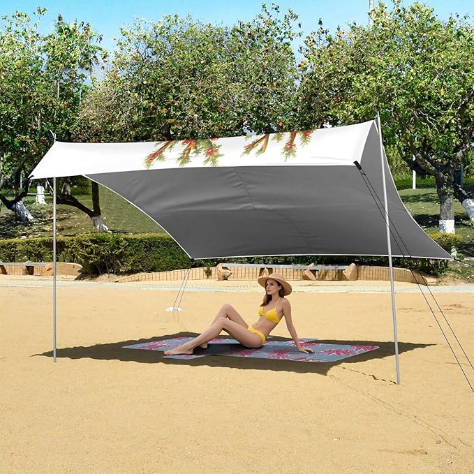 ALAZA Christmas Bear Beach Tent Sun Shelter UPF50+ Protection Beach Shade Canopy w/ 4 Sandbags for Outdoor Camping Fishing Backyard Fun Picnic 10x9 ft
