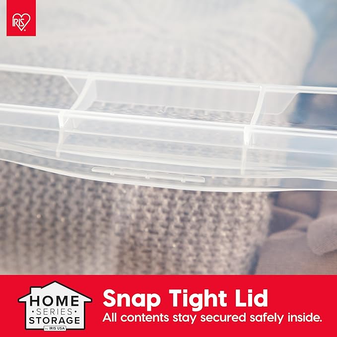 IRIS USA 6-Pack Storage Bins with Lids 68 Quart Clear Stackable Containers Box Organize Shoes Closet Shelves Clothes Blankets Towels - BPA-Free Plastic
