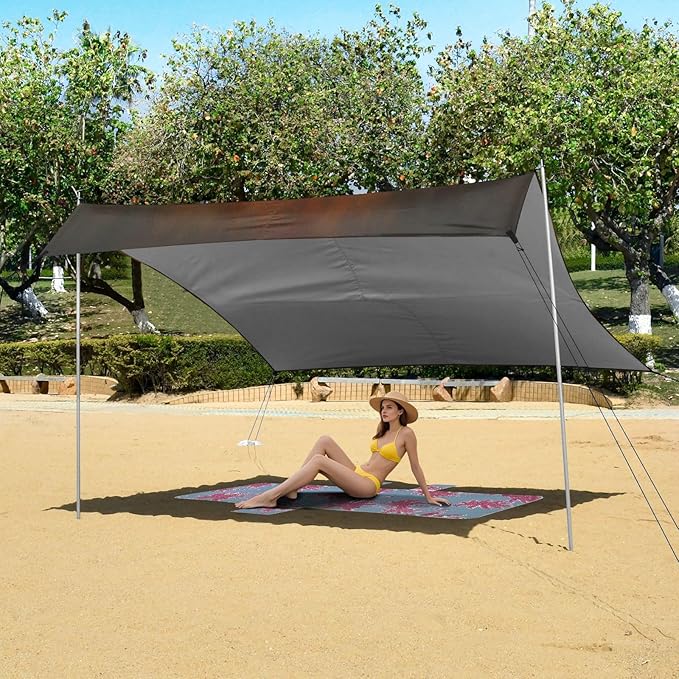 Dusk Landscape Beach Tent Sun Shelter Set UPF50+ UV Protection 10.5 x 9.19 FT Camping Shade Canopy with Sandbags Sand Anchors Carrying Bag and Others