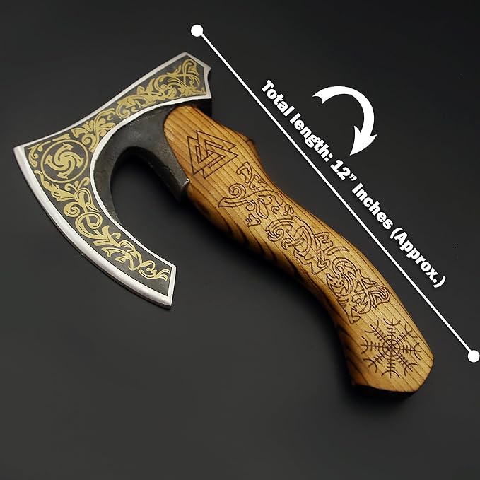 SHINY CRAFTS-Viking axe bearded axe tomahawk birthday gifts-Viking Axe with Carbon Steel Head and Ash Wood Handle is black polished Viking Gifts for Men with Premium Quality Leather Sheath (SCA-0025)