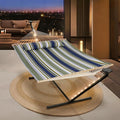 SUNCREAT Double Hammock with 12 ft Stand Solar Powered Lights Outdoor Standing 2 Person Hammock Dark Green