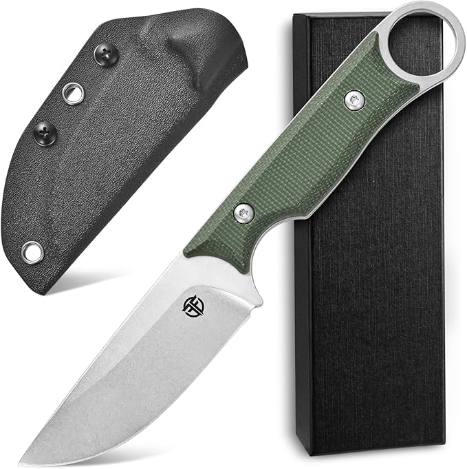 FF103 Fixed Blade KnifeAUS-10 steel Blade Micarta Handle Full Tang Knife for Outdoor Camping Hunting Fishing Working(Green)