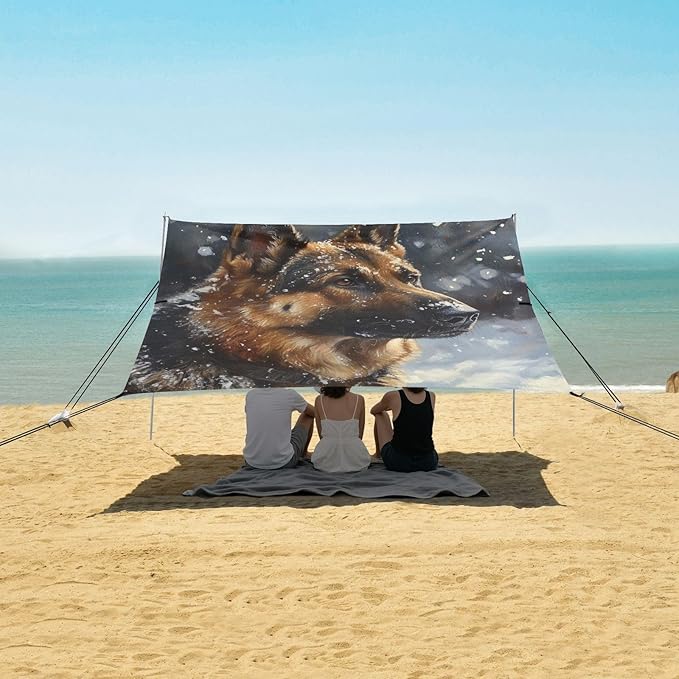 ALAZA German Shepherd Dog in Snow Beach Tent Sun Shelter Portable Canopy Sunshade for Outdoor Camping Picnics Backyard Fun 10x9 ft