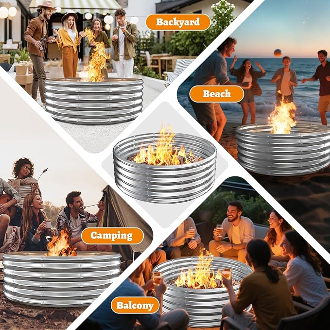 Metal Fire Pit Ring/Bonfire Fire Ring- 48 Inches Diameter 0.7 MM Thick1.5 ft High Durable and Stylish for Outdoor Fire PitsPatios and Camping (Silver 4X4X1.5 ft)