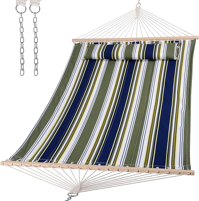 SUNCREAT Double Hammocks 2 Person with Extra Large Pillow Non Fading Tree Hammocks for Outside Blue&ampAqua