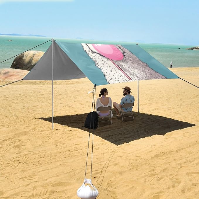 ALAZA Funny Llama Rainbow Glasses Beach Tent Sun Shelter UPF50+ Protection Beach Shade Canopy w/ 4 Sandbags for Outdoor Camping Fishing Backyard Fun Picnic 10x9 ft