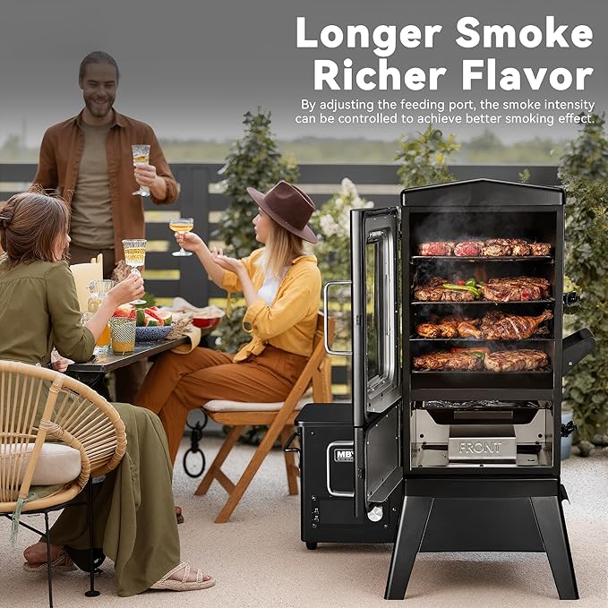 Vertical Electric Pellet Smoker with Cover &amp Meat Probe 4-Rack Digital BBQ Electric Smokers 616 Sq.in LED Temperature Control Ribs Brisket Chicken