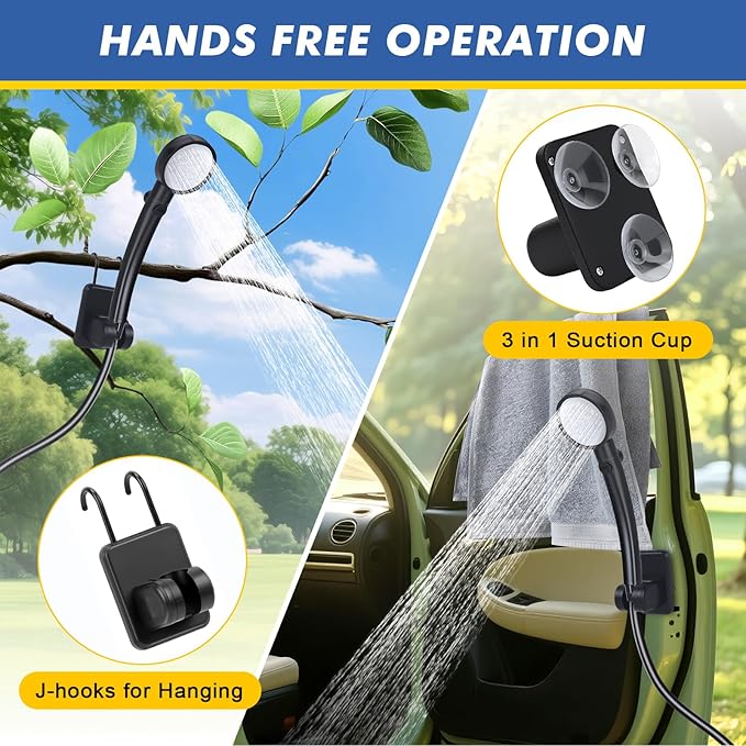 Fohil Portable Shower for Camping 6000mAh Rechargeable Portable Outdoor Shower with Digital Display IPX7 Waterproof Outdoor Camp Pump for Camping Beach Hiking Travelling Pet Cleaning