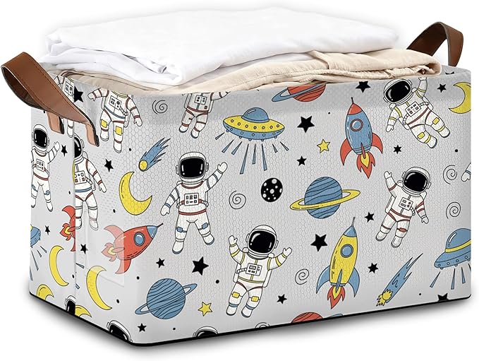 Space Planet Storage Bin with Handles Basket Storage Organizer for Shelves Closet Nursery Book Laundry Hamper &amp Home Decor
