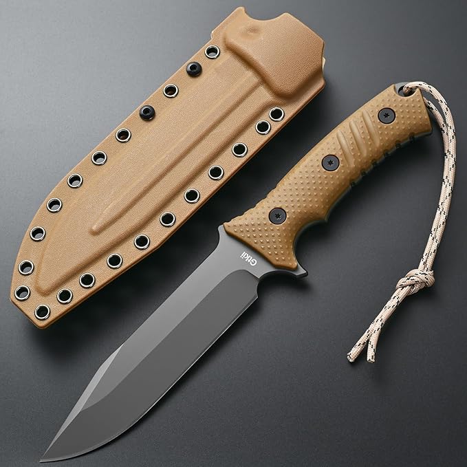 Gtkii GTK2 Fixed Blade Knife AUS-10 Steel Blade Nylon Fiberglass Handle Full Tang EDC Tool Knifes for Outdoor Camping Survival Adventure Bushcraft (brown)