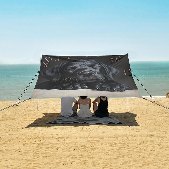 ALAZA Cute Labrador Puppy Enjoy Music Beach Tent Sun Shelter Portable Canopy Sunshade for Outdoor Camping Picnics Backyard Fun 10x9 ft