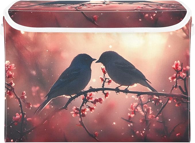 AIXIWAWA Lidded Storage Cube (Bird Love) Fabric Foldable Closet Bins with Flip Lid and Handles Organizer Basket Container 16.5 x 12.6 x 11.8 IN