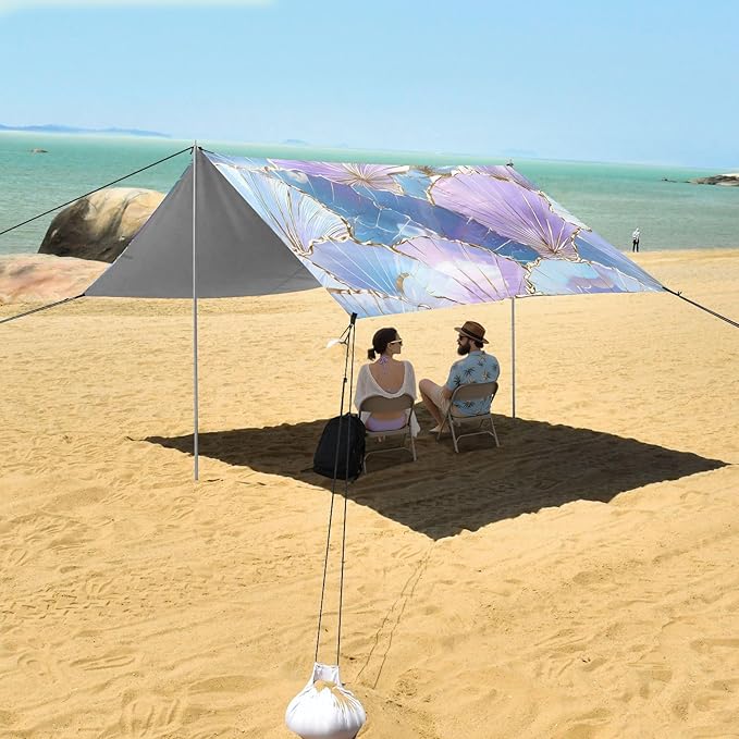 ALAZA Seashell Pattern Beach Tent Sun Shelter Portable Canopy Sunshade for Outdoor Camping Picnics Backyard Fun 10x9 ft
