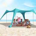 Beach Tent Sun Shelter UPF50+ with Sandbags Sand Shovel &amp Windproof Poles - Portable Pop Up Canopy for Beach Camping Picnics Backyard &amp Fishing (Cyan10x10FT)