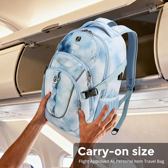Swissdigital Laptop Backpack with USB Charging Port Travel Backpack Fits 15.6 inches Computer 31L Backpack for Men Polka Blue | SD803-105