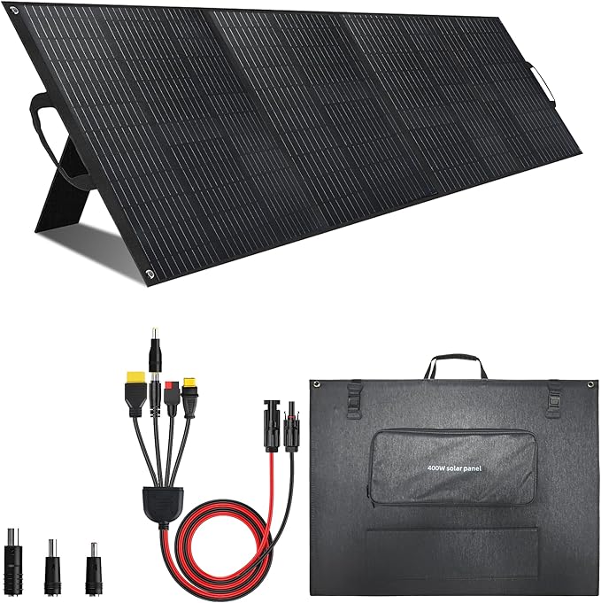 400W Portable Solar Panel for Power Station Generator400 Watt Foldable Solar Panel Charger with MC4 Output3-in-1 DC Connector23.5% High Efficiency for Outdoor Camping RV Travel (400W)