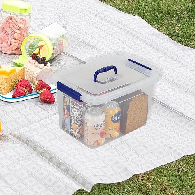 12 Liter Lidded Storage Bin with Handle Latching Storage Box Plastic Clear Tote Bin Set of 1