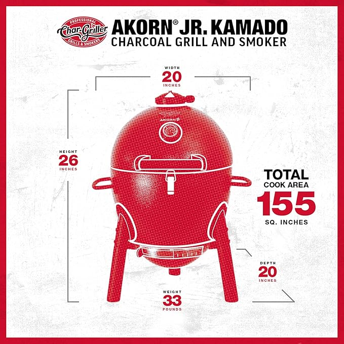 Char-Griller® AKORN® Jr. Portable Kamado Charcoal Grill and Smoker with Cast Iron Grates and Locking Lid with 155 Cooking Square Inches in Ash Model E86714