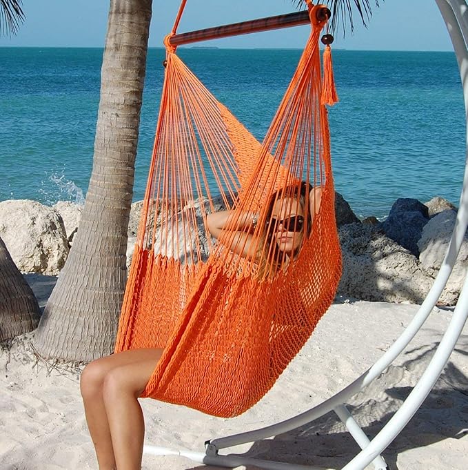 Large Caribbean Hammock Chair - 48 Inch - Polyester - Hanging Chair - Orange