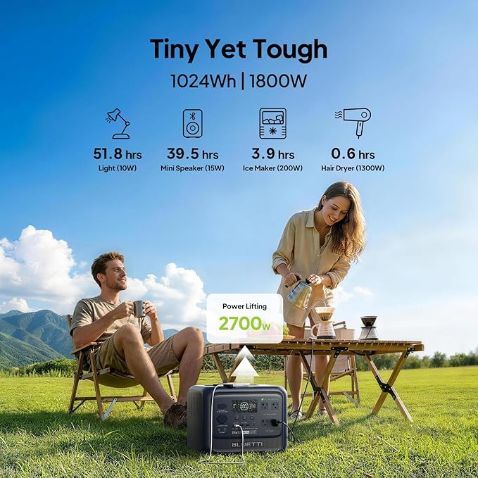 BLUETTI Elite 100 V2 (Bio-based) Portable Power Station 1024Wh LFP Battery Backup w/ 4 1800W AC Outlets (3600W Surge) 35% Smaller ISCC PLUS Certified Eco-Shell Solar Generator for Camping Outages
