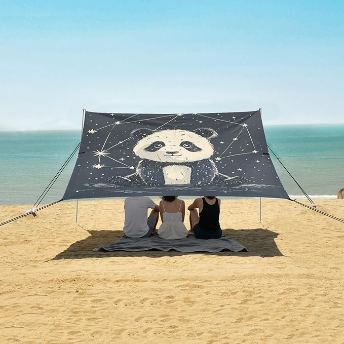ALAZA Cute Panda Constellations Beach Tent Sun Shelter Portable Canopy Sunshade for Outdoor Camping Picnics Backyard Fun 10x9 ft