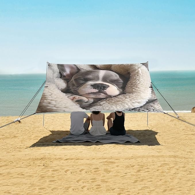 ALAZA French Bulldog Puppy Sleeping in A Soft Blanket Beach Tent Sun Shelter Portable Canopy Sunshade for Outdoor Camping Picnics Backyard Fun 10x9 ft