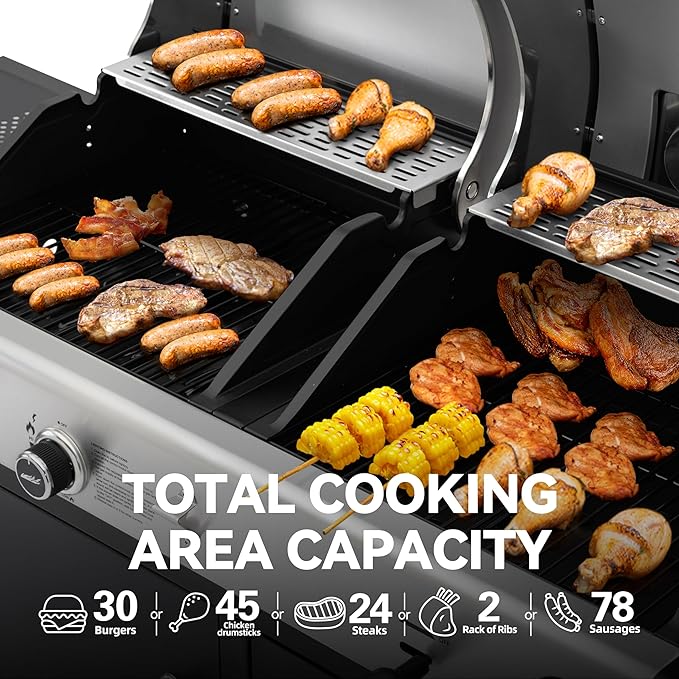 Royal Gourmet ZH3002N Propane Gas and Charcoal Grill Combo Dual Fuel BBQ Grill with 2 Side Shelves for Outdoor Patio Garden Backyard Barbecue 20000 BTUs Silver &amp Black
