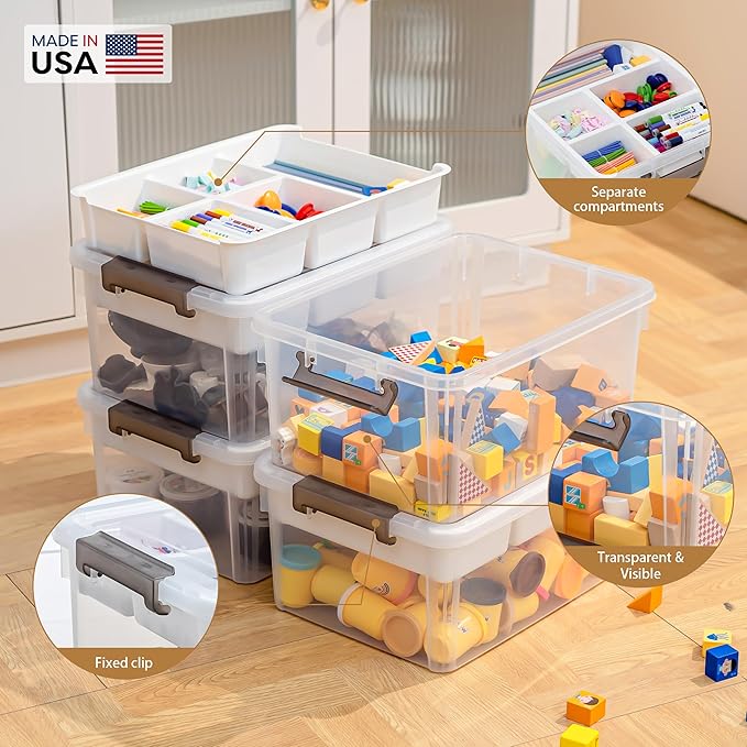 Citylife 17 QT Plastic Storage Box with Removable Tray Craft Organizers and Storage Clear Storage Container for Organizing Bead Tool Sewing Playdoh