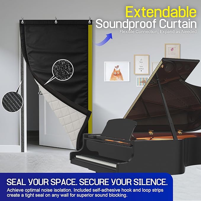 JaneTech Soundproof Curtain 82.6 x 47.2 Heavy Duty Sound Dampening Curtain with Grommets &amp Wall Hooks Multi-Layer Acoustic Curtain for Noise Reduction &amp Light Blocking Black Single Curta