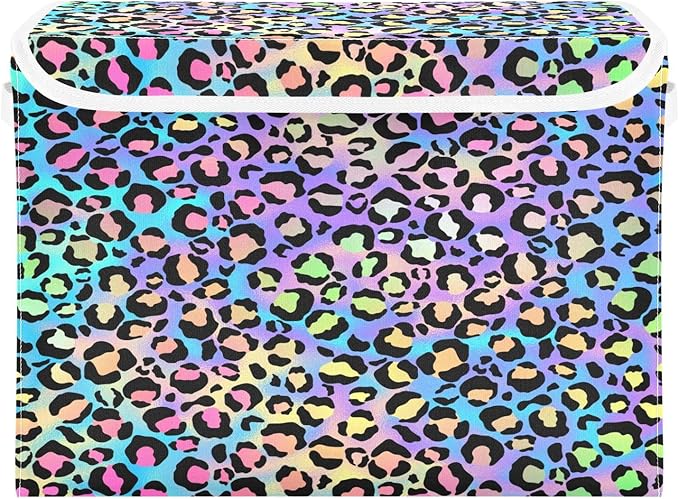 Holographic Leopard Print on Gradient Storage Container with Lid Stackable Tote Storage Bins for Organizing for Home