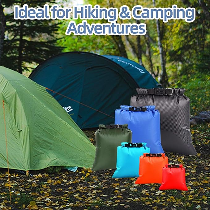 6PCS Dry Bag Waterproof Set – Ultralight Stuff Sacks &amp Waterproof Beach Bags Multi‑Size Camping Gear for Kayaking Boating &amp Travel
