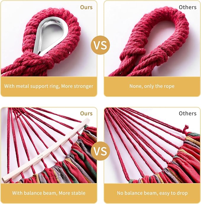 Hammock Cotton Canvas Hammock Portable Camping Hammock with Carrying Bag Two Anti Roll Balance Beam Metal Carabiner Ropes and Tree StrapsSuit for IndoorYardCampingOutdoor-Rainbow