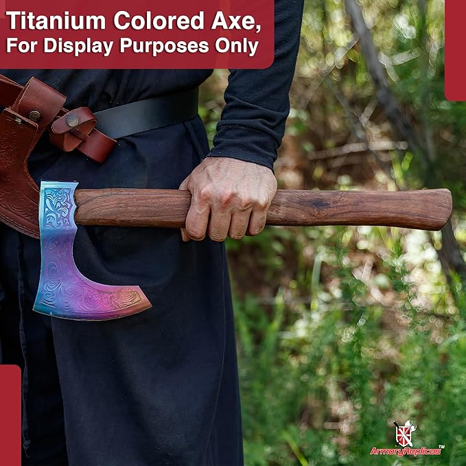 Armory Replicas™ Bearded Viking Decorative Axe – 20 Titanium-Colored Display Axe with Sheesham Wood Handle and Motif