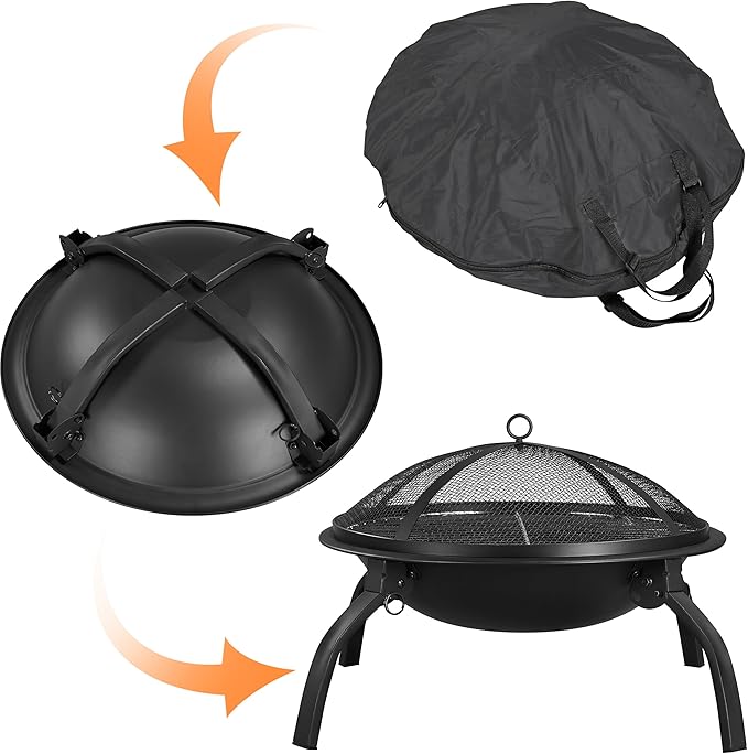 Yaheetech Fire Pit 22in Folding Firepits BBQ Fireplace with Steel Grill Cooking Grate and Poker for Outdoor Camping &amp Bonfire