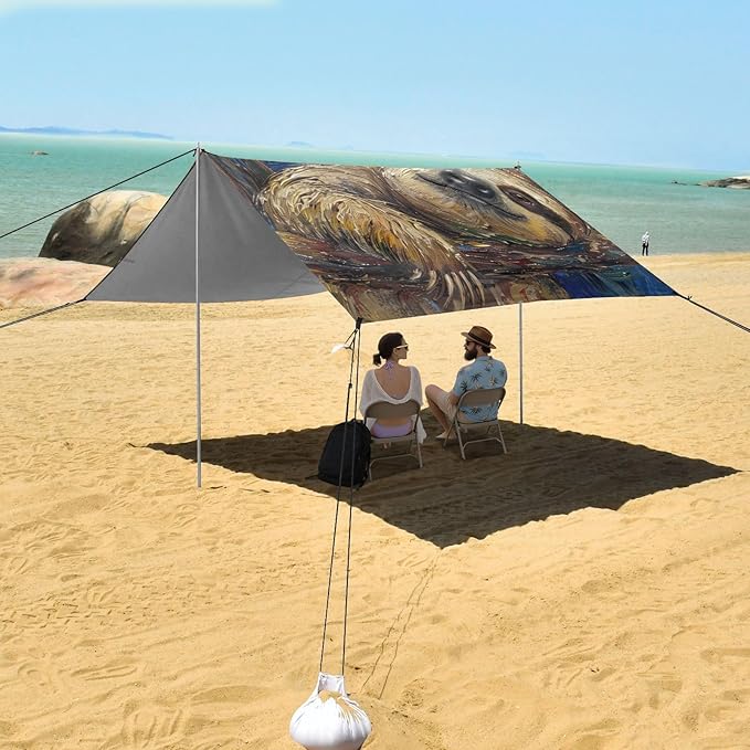 ALAZA Cute Sloth Starry Night Sky Beach Tent Sun Shelter Portable Canopy Sunshade for Outdoor Camping Picnics Backyard Fun 10x9 ft