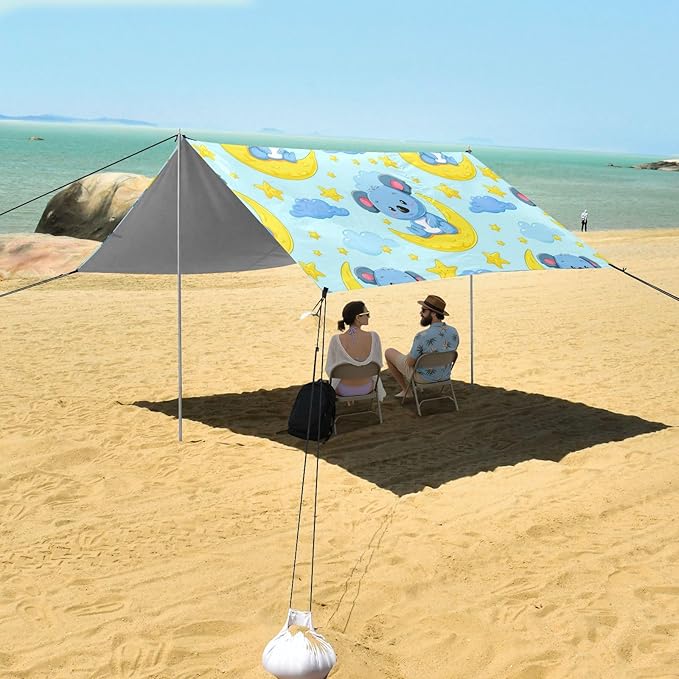Beach Canopy with Windproof Ropes &amp Sandbags Beach Tent Sun Shade Sun Shelter for Camping Trips Fishing Backyard Fun or Picnics Koalas