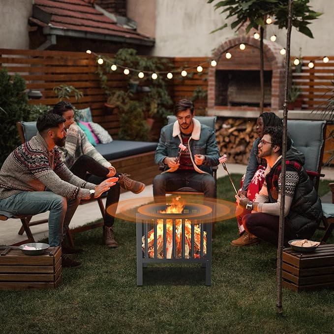 TBMLC 16-Inch Square Steel Grating Fire Pit in Black - Portable and DurablePerfect for Backyard Camping and Bonfire Gathering Outdoor