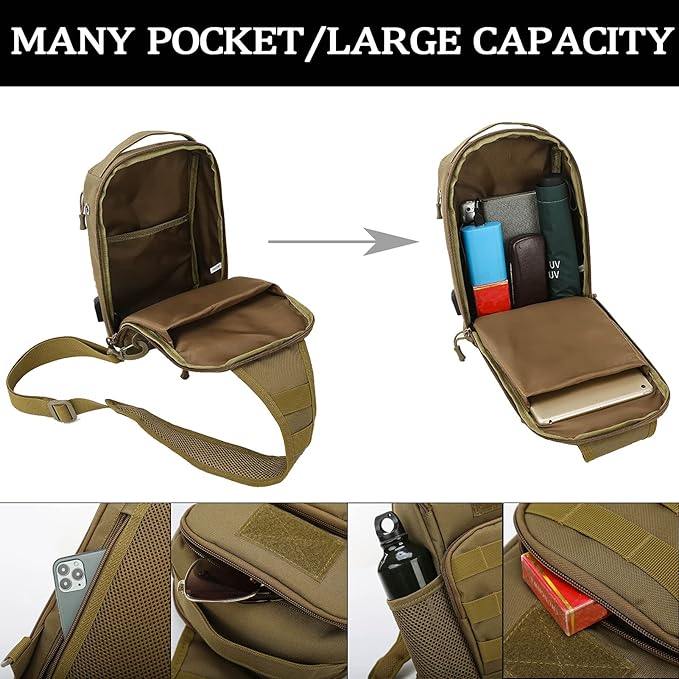 Valinov Tactical Shoulder BagMolle Shoulder BackpacksMilitary Sling Daypack Backpack with USB Charging port