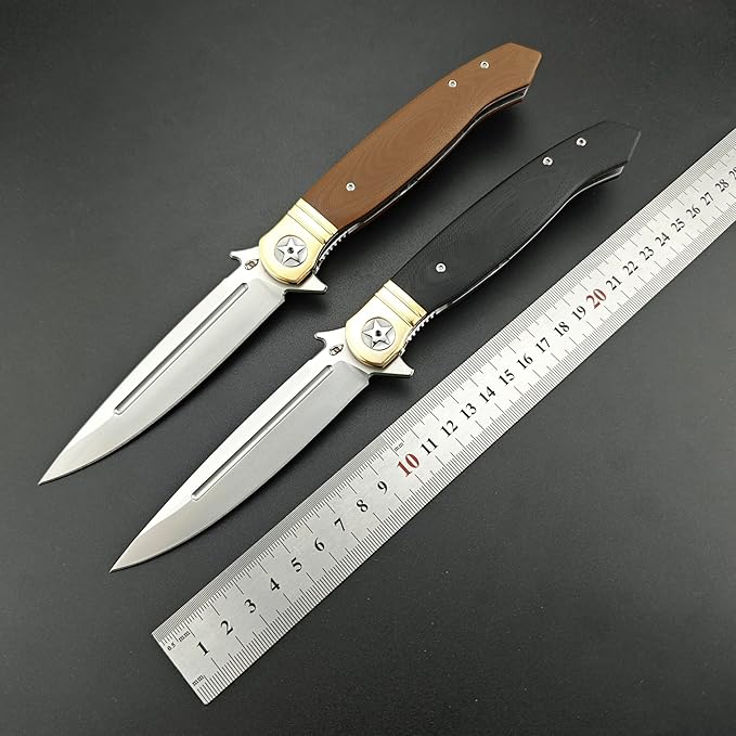 10 Large Finka-NKVD Flipper Opening Pocket KnifeFolding Knives with Clip and Liner Lock440C Blade and Brown G10 HandleEDC Tool for CampingHikingFishing (Black)