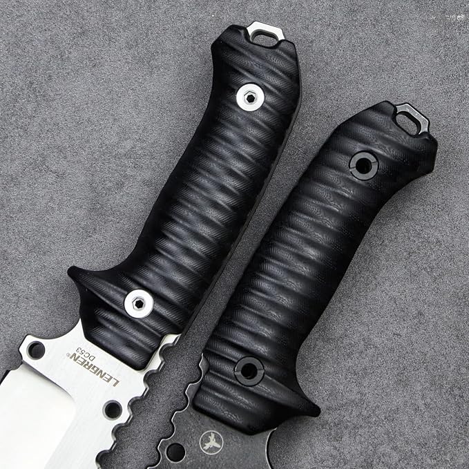 LENGREN【Eggplant 12.8 Inches 7MM THK Full Tang Heavy Fixed Blade Multifunctional Tactical Knife Drop Point DC53 Steel Kydex Sheath For Camping Hiking Hunting (White)