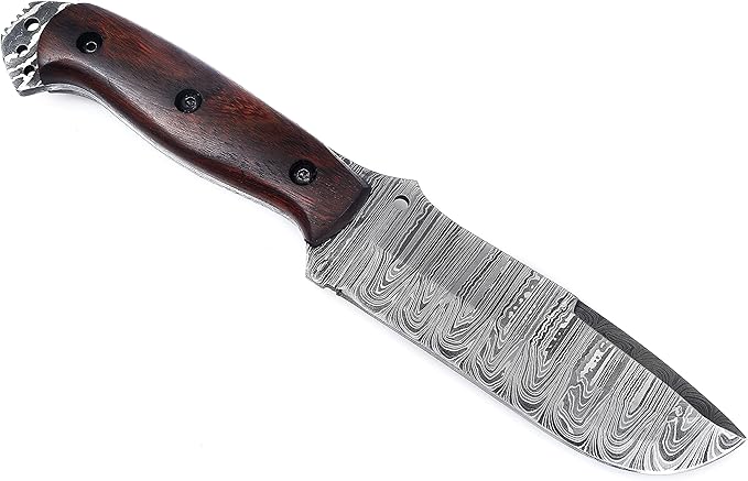 Ottoza Fixed Blade Hunting Knife with Leather Sheath and Horizontal Carry - Wood Handle - Full Tang Outdoor Survival and Camping Knife for Men 433