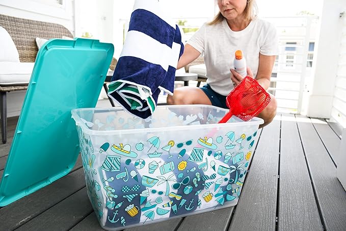 58 QT Stackable Plastic Storage Bins with Lids 4-Pack Large Clear Storage Bins for Organizing Garage Closet Durable Nestable Containers Made in USA